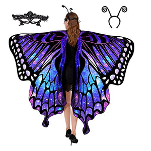 Butterfly Wings Costume Adult Women - Halloween Cape with Antenna Headband and Lace Mask - Glow-Paradise