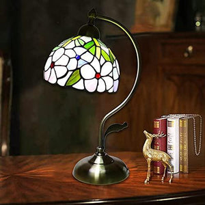 Magcolor Tiffany Stained Glass Style Table Lamp Handcrafted Purple Flowers Color Lattice Glass Lampshade Living Room Lamp Bedside Lamp (Purple 6inch) - Glow-Paradise