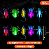 PartySticks Glow Critters 30pk Glow in The Dark Bug Toys and Glow Sticks - 3 Inch Fake Bugs Party Favors, Glow in The Dark Party Decorations - 10 Light Up Fake Toy Bugs, 20 Mini Glow Sticks - Glow-Paradise