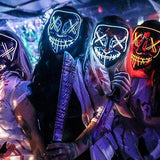 Depointer Halloween Scary Mask Cosplay Led Costume Mask EL Wire Light up Halloween Festival Party, Pink/White - Glow-Paradise