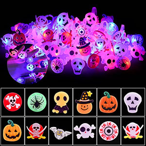 Auney 50 Packs Halloween LED Light Up Rings for Kids, Glow in The Dark Party Supplies Halloween Light up Toys Treat Bag Fillers - Glow-Paradise