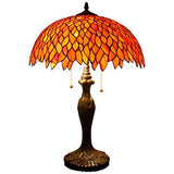 WERFACTORY Tiffany Table Lamp Red Wisteria Stained Glass Bedside Lamp 16X16X24 Inches Antique Desk Reading Light Metal Base Decor Bedroom Living Room Home Office (LED Bulb Included) S523R Series - Glow-Paradise