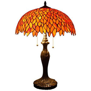 WERFACTORY Tiffany Table Lamp Red Wisteria Stained Glass Bedside Lamp 16X16X24 Inches Antique Desk Reading Light Metal Base Decor Bedroom Living Room Home Office (LED Bulb Included) S523R Series - Glow-Paradise