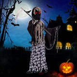 Grim Reaper Costume for Kids Phantom Halloween Costume with Creepy Red Glowing Eyes, Skull Gloves Scythe included - Glow-Paradise