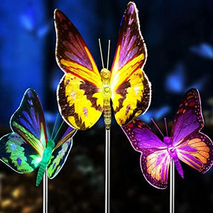 Outdoor Solar Garden Lights,3 Pack Solar Butterfly Decorative Lights, IP67 Waterproof Color Changing LED Solar Outdoor Lights,Solar Powered Stake Lights for Garden Patio Yard Lawn Pathway Decoration - Glow-Paradise