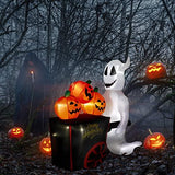 DECORLIFE 6FT Halloween Inflatables, Blow up Ghost with Pumpkin Cart, Outdoor Halloween Decorations with Built-in LED Lights for Lawn, Garden, Yard - Glow-Paradise
