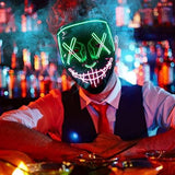 Halloween Scary Mask with LED Gloves Kit, LED Costume Mask EL Wire Light Up Mask for Halloween Costume Festival Cosplay (Green & Pink) - Glow-Paradise