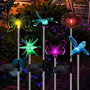 MAGGIFT 6 Pack Outdoor Solar Figurine Lights, Solar Powered Garden Stake Light, Color Changing LED Landscape Lighting, Sparkling Star Flower Hummingbird Butterfly Dragonfly Bee for Patio Yard Pathway - Glow-Paradise
