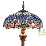 WERFACTORY Tiffany Floor Lamp Dragonfly Blue Stained Glass Standing Reading Light 16X16X64 Inches Antique Pole Corner Lamp Decor Bedroom Living Room Home Office (LED Bulb Included) S631 Series - Glow-Paradise