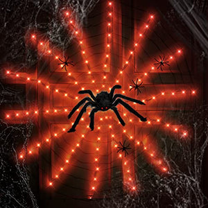 Anycosy Halloween Spider Web Lights, 140 LED Waterproof with 5 Black Spider, Halloween Lights 8 Modes, for Indoor/Outdoor Halloween Decor (6.5 FT, Orange) - Glow-Paradise