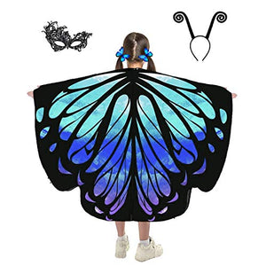 Butterfly Wings for Kids Butterfly Shawl Fairy Girl Cape Nymph Pixie Costume Halloween Accessory Children Size (Starry Blue c) - Glow-Paradise