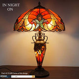 WERFACTORY Tiffany Lamp Red Stained Glass Liaison Mather-Daughter Vase Table Lamp 16X16X24 Inch Antique Desk Reading Light Decor Bedroom Living Room Home Office (LED Bulb Included) S160R Series - Glow-Paradise