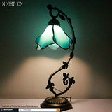 WERFACTORY Tiffany Lamp Blue Stained Glass Bedside Lamp, Thin Metal Leaf Table Desk Reading Light 8X10X21 Inches Decor Small Space Bedroom Home Office LED Bulb Included S70106B Series - Glow-Paradise