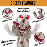 Best Choice Products Scary Harry The Motion Activated Animatronic Killer Clown, Halloween Prop w/Pre-Recorded Lines, Red Light Up Eyes, Moving Arms & Head - Glow-Paradise