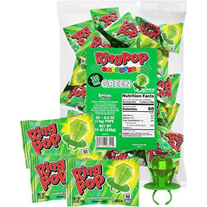 Ring Pop Individually Wrapped Back to School Green Watermelon Party Pack – 30 Count Watermelon Flavored Green Candy Lollipop Suckers - Green Candy for School Treats & Care Packages - Glow-Paradise