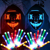 2 Pack Halloween Purge Masks Led Light Up Masks and Gloves Set for Halloween, Festival Cosplay (Style A) - Glow-Paradise