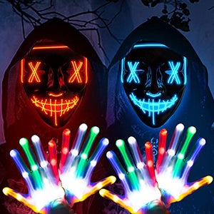 2 Pack Halloween Purge Masks Led Light Up Masks and Gloves Set for Halloween, Festival Cosplay (Style A) - Glow-Paradise