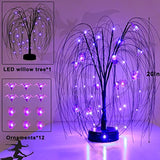 20 Inch Halloween Tree for Table Decor, 40 LED Lighted Willow Tree Light Purple Halloween Lights with Spiders Bats Tabletop Artificial Black Spooky Tree Halloween Decorations for Home Party - Glow-Paradise