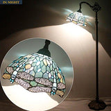 WERFACTORY Tiffany Floor Lamp Sea Blue Stained Glass Dragonfly Arched Lamp 12X18X64 Inches Gooseneck Adjustable Corner Standing Reading Light Decor Bedroom Living Room (LED Bulb Included) S147 Series - Glow-Paradise