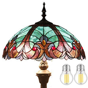 WERFACTORY Tiffany Floor Lamp Green Brown Liaison Stained Glass Standing Reading Light 16X16X64 Inches Antique Pole Corner Lamp Decor Bedroom Living Room Home Office (LED Bulb Included) S160G Series - Glow-Paradise