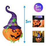 GOOSH 5 FT Halloween Inflatable Pumpkin with Wizard Hat with Build-in LED Lights Decoration Lighted for Home Yard Garden Indoor and Outdoor - Glow-Paradise