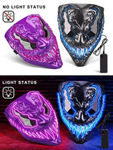 Venobat Halloween Mask LED Light Up Mask for Adults Kids - 3 Pack Cool Neon Glow Mask with Dark and Evil Glowing Eyes 3 Lighting Modes El Wire for Halloween Costume Festival Cosplay (Red+Blue+Purple) - Glow-Paradise