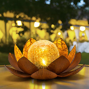 AIINY Solar Light Outdoor(2Pack), Art Crackle Globe Glass Lotus Decoration, Solar LED Waterproof Metal Flower Lights for Patio,Lawn,Walkway,Tabletop - Glow-Paradise