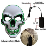 Skull Mask Scary Halloween Mask for Halloween Light Up Skull Mask Festival Party with 3 Flash Modes Green - Glow-Paradise