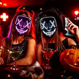 Halloween Scary Mask with LED Gloves Kit, LED Costume Mask EL Wire Light Up Mask for Halloween Costume Festival Cosplay(Pink) - Glow-Paradise