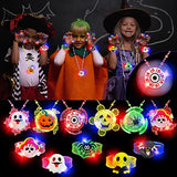 62 PCS Light up Halloween Toys Gifts Party Favors,50 LED Rings 6 Spin Necklaces 6 Glow Bracelets for Kids Stress Relief Fidget Toy Halloween Party Supplies Glow in The Dark Halloween Treat Bag Filler - Glow-Paradise