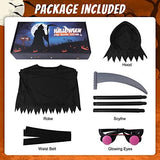 Halloween Grim Reaper Costume Kids Adult with Red Glowing Eyes and Scythe, Scary Halloween Phantom Costumes for Women Men Adults Death Costume - Glow-Paradise