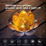 AIINY Garden Solar Light Outdoor(2Pack) , Amber Crackle Globe Glass Lotus Decoration , Waterproof Orange Metal LED Flower Lights for Patio,Lawn,Walkway,Tabletop,Ground - Glow-Paradise