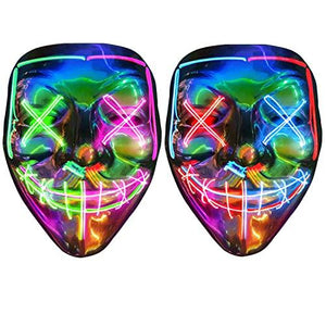 Halloween Purge Mask Light up - CHAOYU 2 Pack LED Mask Scary Face Mask 2 Color Glow Mask with 3 Light Modes Purge Costume for Adults Kids Men Women Masquerade Party(Multicolor Set) - Glow-Paradise