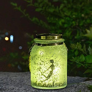 VOOKRY Solar Fairy Lantern Outdoor Fairy Decor Green Frosted Glass Hanging Jar Solar Garden Lights Fairy Decorations 20 LEDs Warm White Waterproof for Yard, Path, Christmas, Party, Birthday, Gifts - Glow-Paradise
