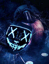 Depointer Halloween Scary Mask Cosplay Led Costume Mask EL Wire Light up Halloween Festival Party(Blue) - Glow-Paradise