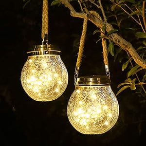 ROSHWEY Solar Lantern, 2 Pack Halloween Christmas Outdoor Lanterns with 30 LED Waterproof Garden Decor Patio Solar Lights Outdoor Decorative Backyard Solar Lanterns Outdoor Hanging ( Warm Light ) - Glow-Paradise