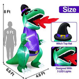 TURNMEON 8 Ft Halloween Inflatables Fire-Breathing Dinosaur with Witch Hat LED Lights Halloween Blow Up Halloween Decorations Outdoor Yard Lawn Garden Home Party Decor - Glow-Paradise