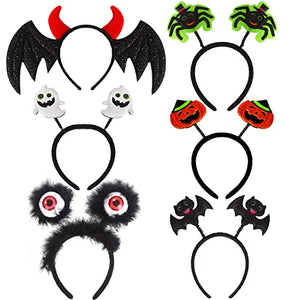 CCINEE 6 Pack Halloween Headbands Assorted Halloween Element Costume Headbands Eyeball Bat Spider Ghost Pumpkin Head Wears for Halloween Party Supply Cosplay Decoration - Glow-Paradise