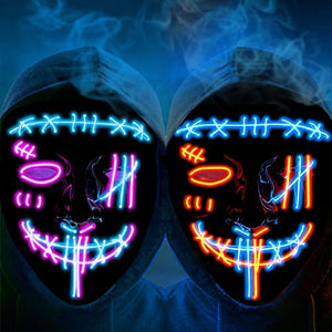 2PACK Halloween Purge Masks Halloween Scary Mask Led Light Up Masks for Halloween - Glow-Paradise