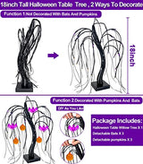 24 LED Orange Purple Lighted Halloween Willow Tree Decoration with Timer DIY 3 Bats & 3 Pumpkins Battery Operated 18'' Artificial Black Spooky Tree Halloween Decorations Tabletop Indoor Home Party - Glow-Paradise