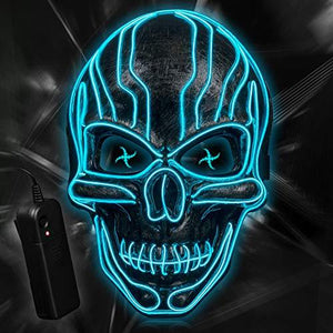 ILEBYGO LED Scary Mask Halloween Light Up Mask Purge Mask with EL Wire 3 Flashing-Modes for Halloween Festival, Party, Cos Play (Blue) - Glow-Paradise