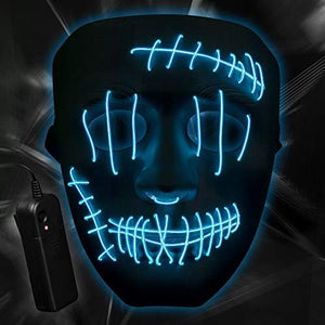 ILEBYGO Halloween Light Up Mask LED Purge Mask Scary Mask with EL Wire 3 Flashing-Modes for Halloween Festival, Party, Cos play (Blue) - Glow-Paradise
