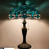 WERFACTORY Tiffany Table Lamp Green Stained Glass Dragonfly Bedside Lamp 16X16X24 Inches Antique Desk Reading Light Metal Base Decor Bedroom Living Room Home Office (LED Bulb Included) S622 Series - Glow-Paradise