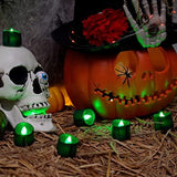 Homemory 24-Pack Eerie Green Tea Lights Battery Operated, Halloween Candle Tea Lights, Flameless Flickering Green Candles, Ideal for Halloween, Holiday Decor, Theme Party, Dia 1-2/5" x H 1-1/4'' - Glow-Paradise