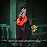 49 Inches Halloween Hanging Vibrating Witch with Light-up Eyes and Scary Sound Effect, Design with Motion and Sound Activation Function for Halloween Prop Décor,Outdoor, Indoor, Haunted House - Glow-Paradise