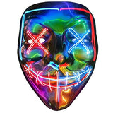 Halloween Purge Mask Light up - CHAOYU LED Scary Face Mask 2 Color Glow Mask with 3 Light Modes Masquerade Costume for Women Men Kids Adults (Blue & Red) - Glow-Paradise
