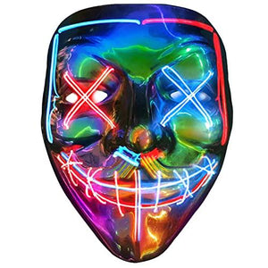 Halloween Purge Mask Light up - CHAOYU LED Scary Face Mask 2 Color Glow Mask with 3 Light Modes Masquerade Costume for Women Men Kids Adults (Blue & Red) - Glow-Paradise