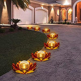 Gold Solar Flower Light Outdoor Decorations,Garden Glow Solar Lights with Metal Petal Waterproof,Glass Crackle Solar Powered Ball Decor Light for Tabletop,Ground,Walkway Yard - Glow-Paradise