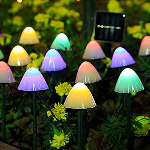 HULPPRE Set of 15pcs Multi-Color 8 Modes 29.5ft Mini Mushroom Solar Lights Solar Pathway Lights Outdoor Decoration Fairy Color Changing Solar String Light for Garden,Backyard,Lawn,Party,Christmas - Glow-Paradise