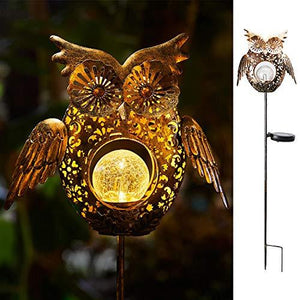 Go2garden Solar Lights Outdoor Owl Decorative Metal Stakes Lights Crackle Glass Light for Lawn, Yard Art, Pathway, Patio Decor(Bronze) - Glow-Paradise